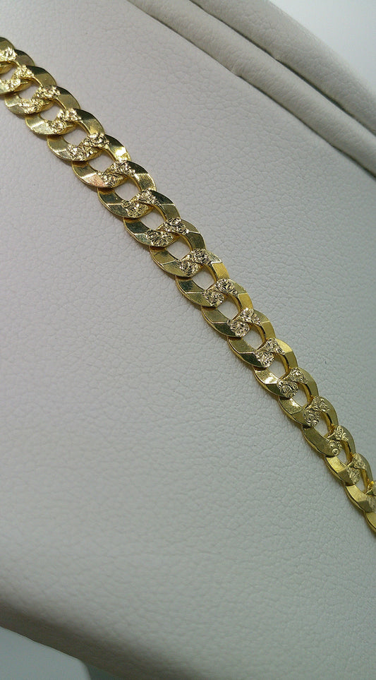 Cuban link chain | Yellow Pave | Flat | solid diamond cut | 14k gold | 5.90 mm width | 24 inches length