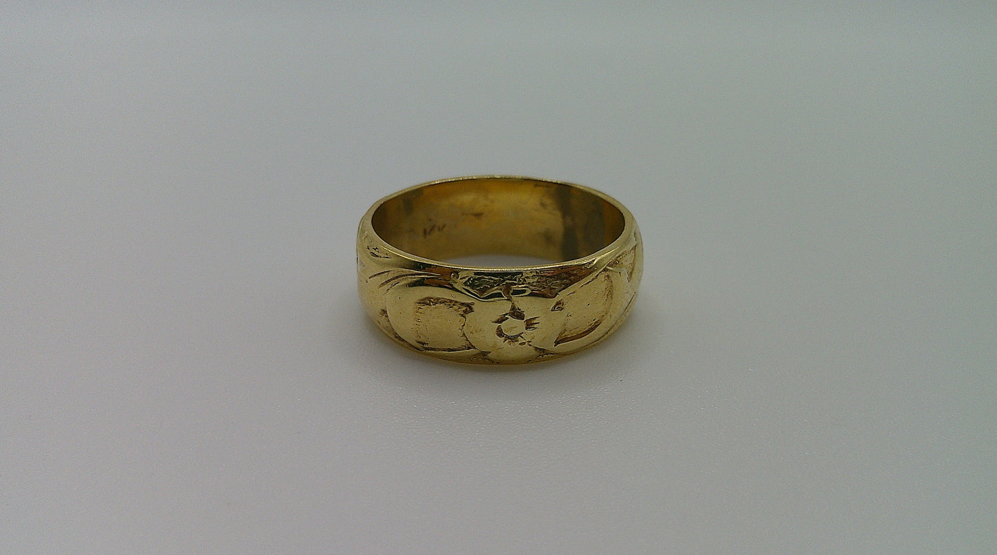 14k gold ring band | fancy floral carved | size 6