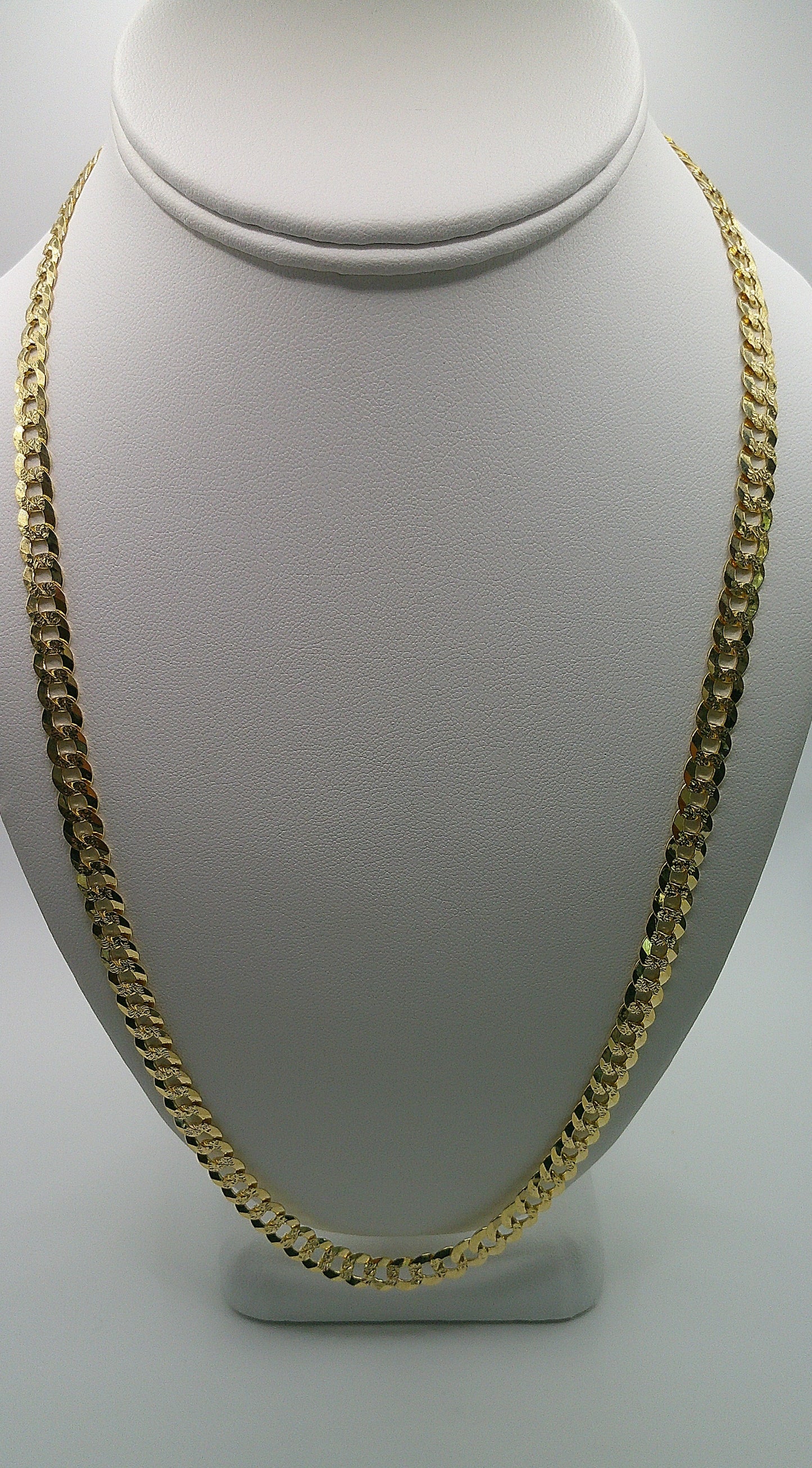 Cuban link chain | Yellow Pave | Flat | solid diamond cut | 14k gold | 7.00 mm width | 24 inches length