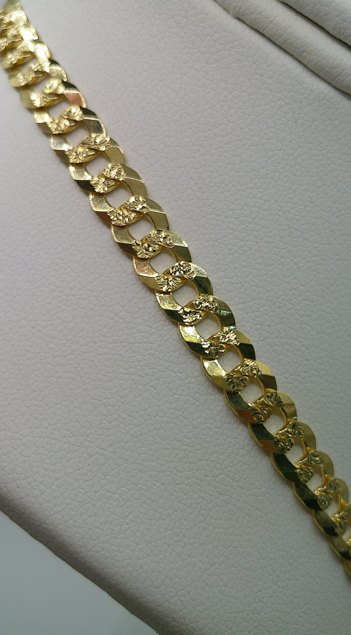 Cuban link chain | Yellow Pave | Flat | solid diamond cut | 14k gold | 7.00 mm width | 24 inches length