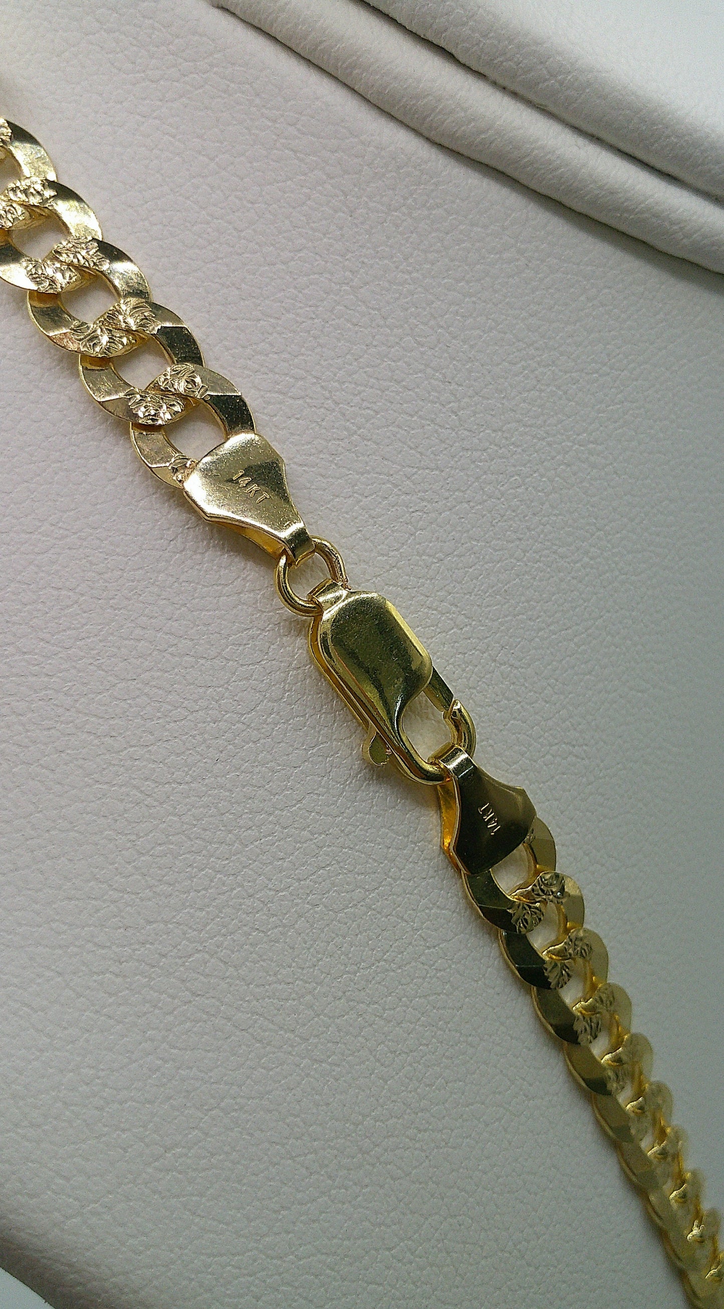 Cuban link chain | Yellow Pave | Flat | solid diamond cut | 14k gold | 7.00 mm width | 24 inches length