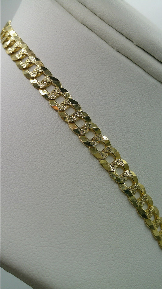 Cuban link chain | Yellow Pave | Flat | solid diamond cut | 14k gold | 5.90 mm width | 22 inches length