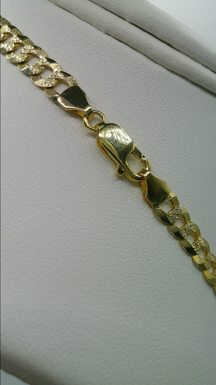 Cuban link chain | Yellow Pave | Flat | solid diamond cut | 14k gold | 5.90 mm width | 22 inches length