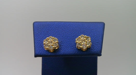 14k yellow gold diamond earring | flower | screwback | 0.6 carat