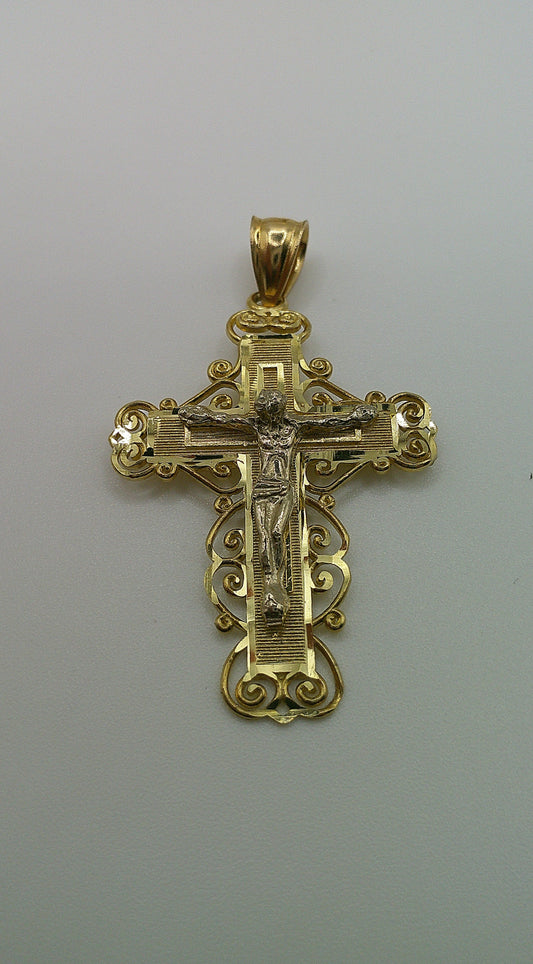 14k gold cross pendant | two-toned crucifix | 4.4g