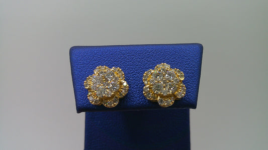 14k yellow gold diamond earring | flower | screwback | 0.95 carat