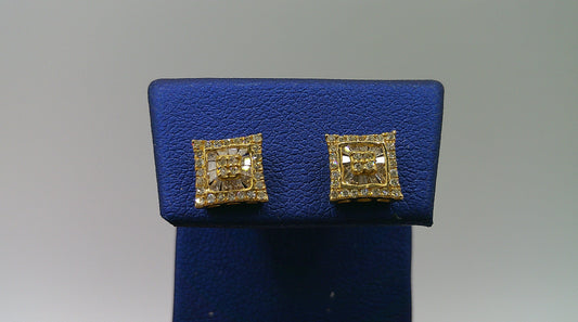 14k yellow gold diamond earring | square | screwback | 0.38 carat