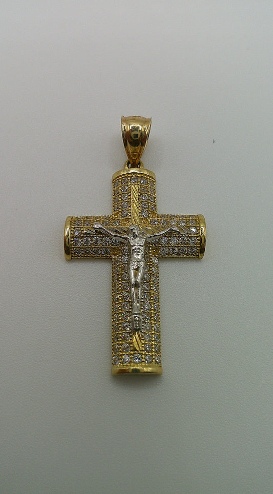 14k gold cross pendant | two-toned crucifix | zirconia | 4.1g