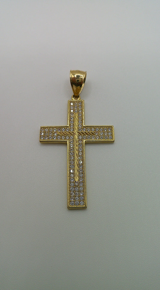 14k gold cross pendant | crucifix | zirconia | 3.5g