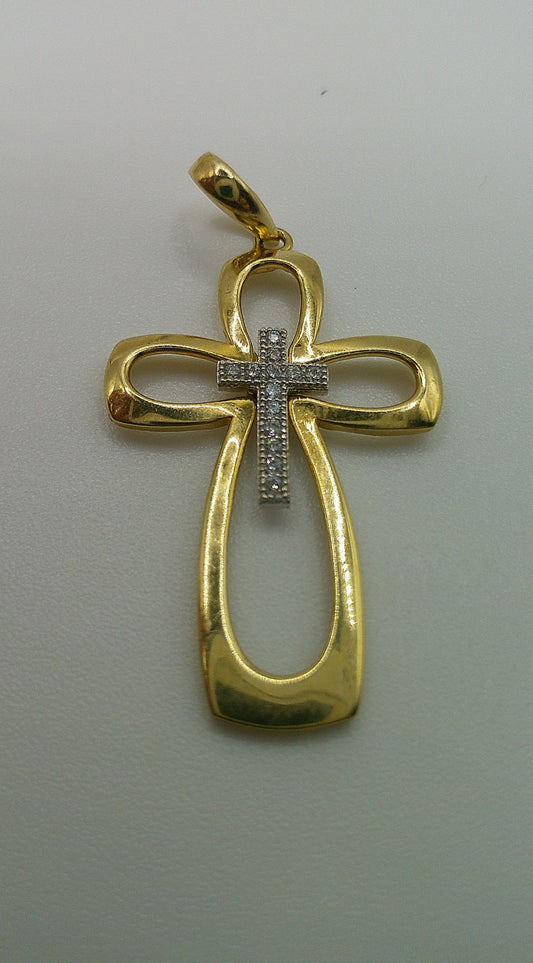 14k gold cross pendant | crucifix | zirconia | 1.9g