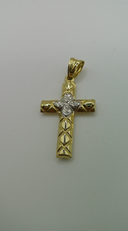 14k gold cross pendant | two-toned crucifix | 1.3g