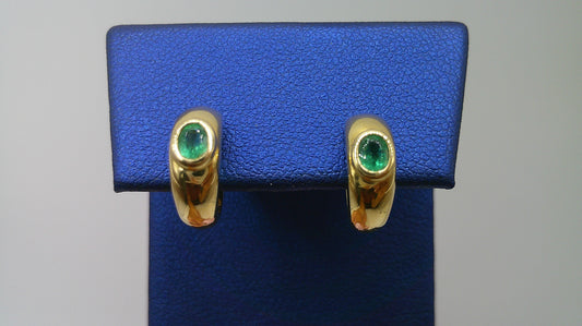 14k yellow gold emerald huggie earrings