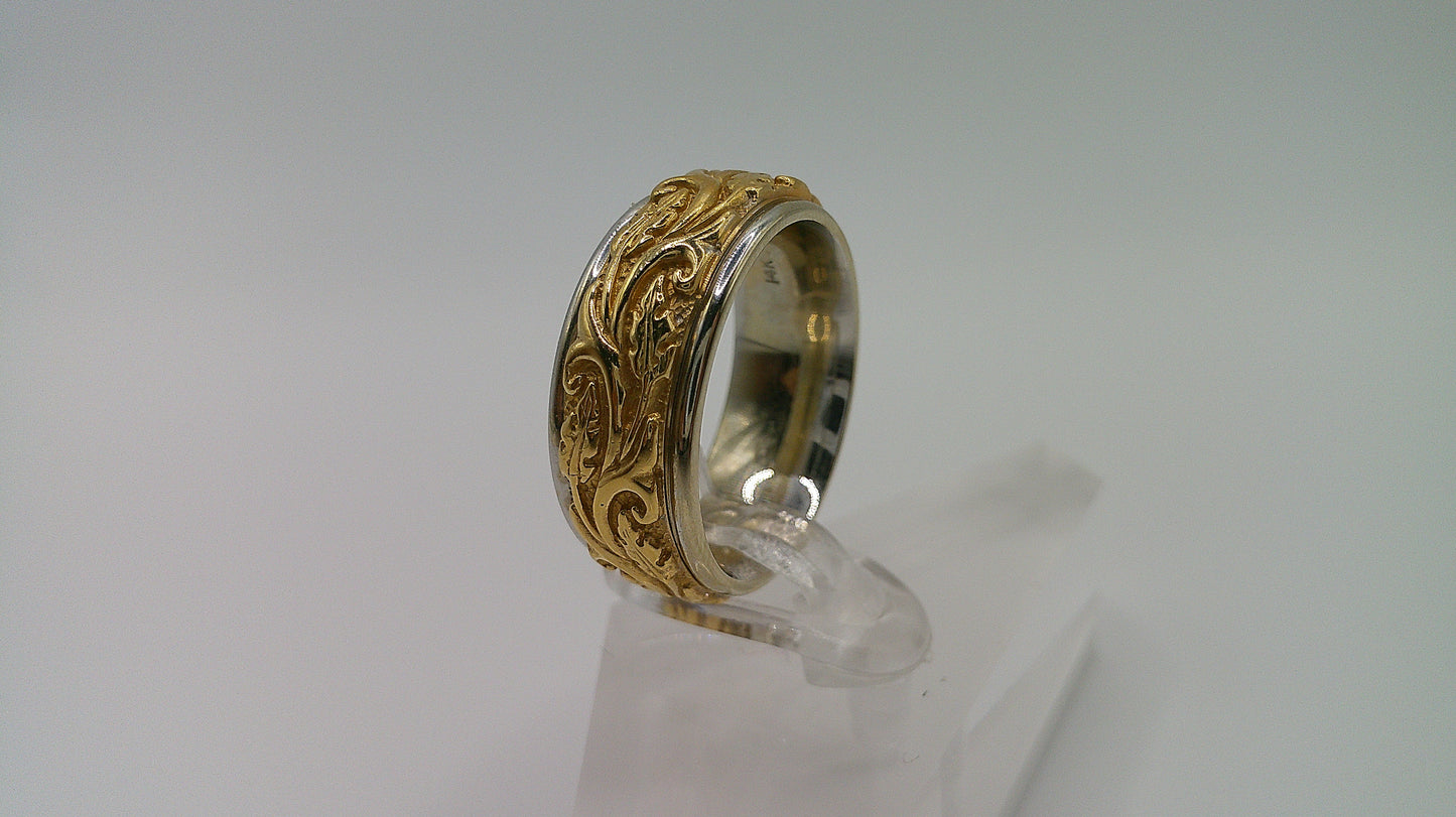 14k gold ring band | two-toned fancy carved | size 7