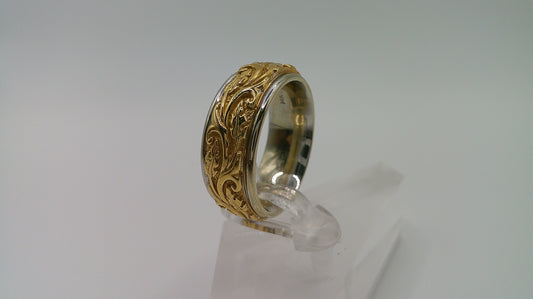 14k gold ring band | two-toned fancy carved | size 7