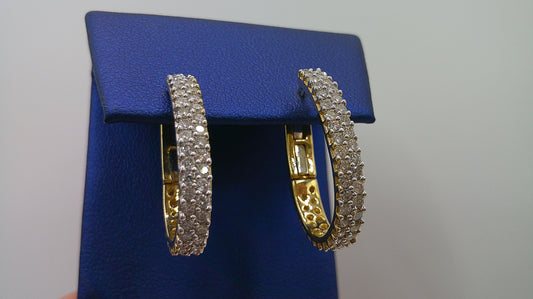 14k yellow gold diamond huggie earrings | 1.47 carat