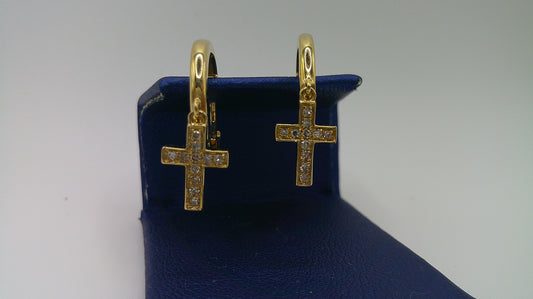 14k yellow gold diamond huggie earrings | crucifix | .22 carat