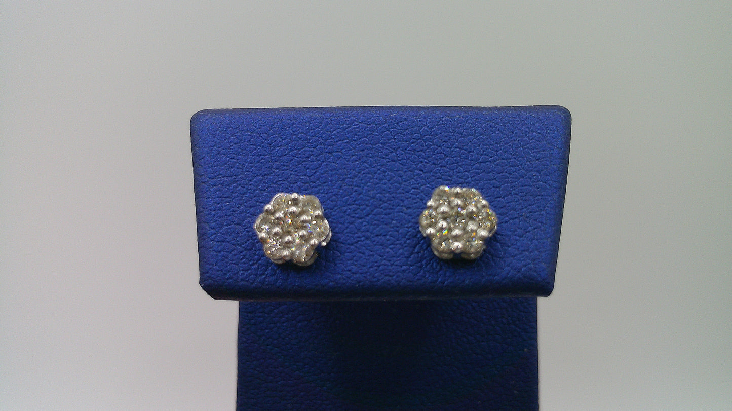 14k white gold diamond screwback earrings | flower | .25 carat