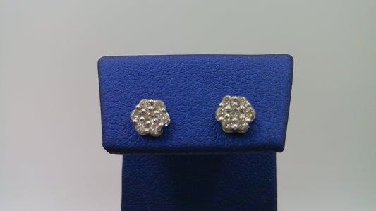 14k white gold diamond screwback earrings | flower | .25 carat