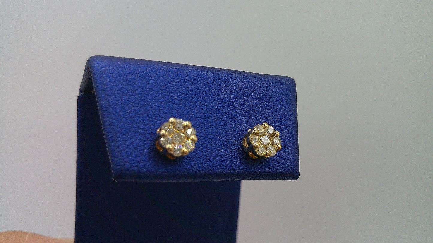 14k yellow gold diamond screwback earrings | flower | .31 carat