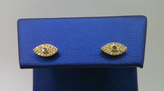 14k yellow gold diamond earring | Evil Eye | Screwback | 0.15 carat