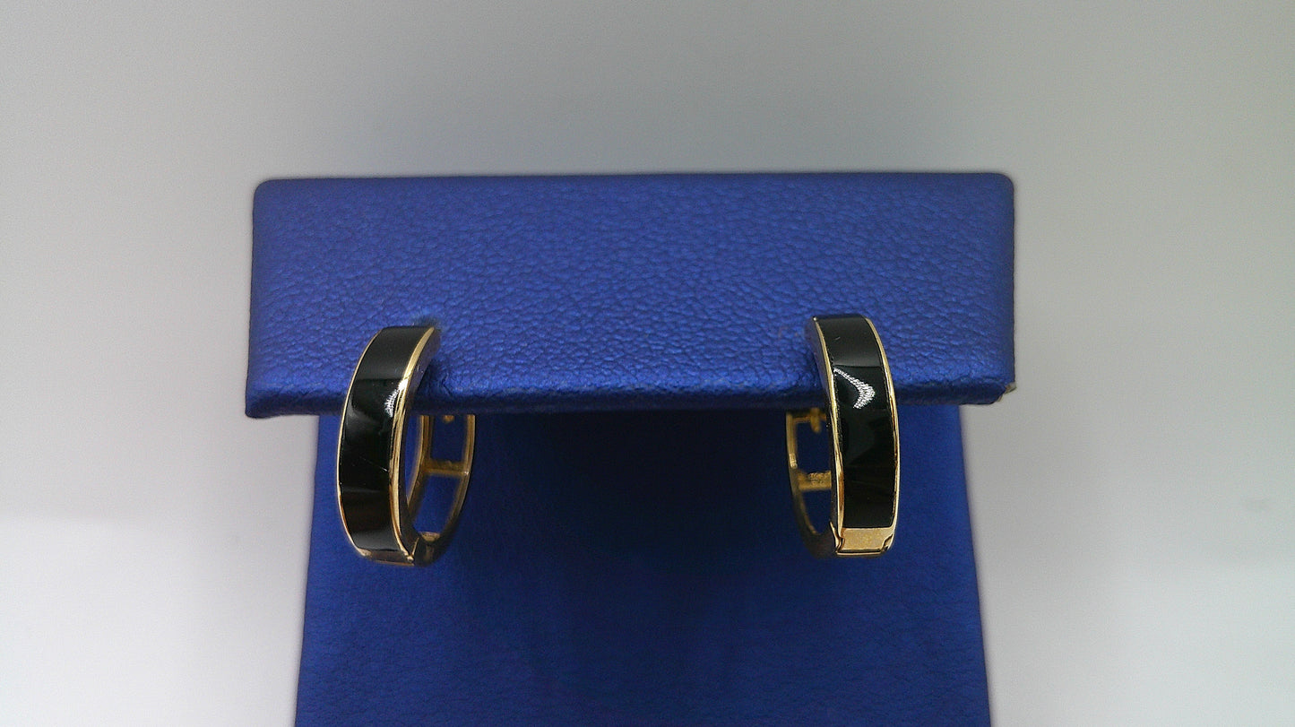 14k gold huggie earrings | black | open backing