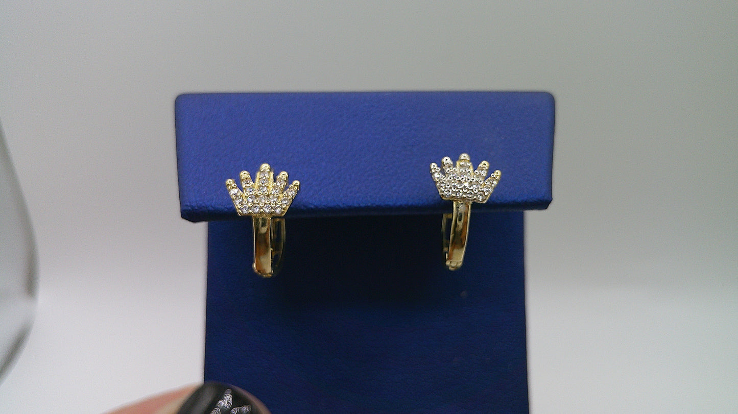 14k gold huggie earrings | thin, with royal crown design