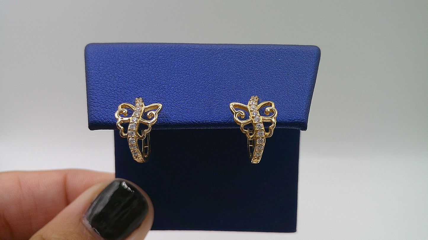 14k gold huggie earrings | butterfly design | zirconia