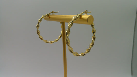 14k yellow gold twist hoop | 1 inch wide