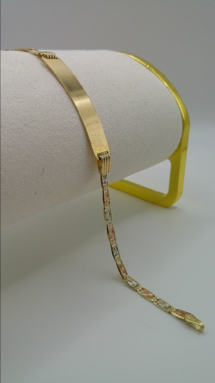 14k gold bracelet | tri-color | rose gold, yellow gold, white gold | ID bracelet | 7 inches