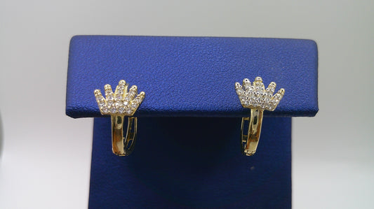 14k gold huggie earrings | thin, with royal crown design