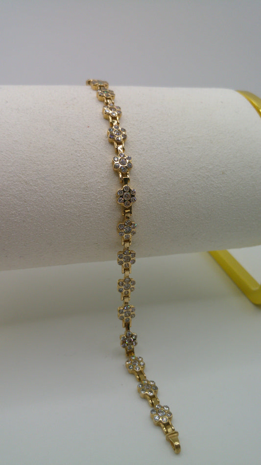 14k yellow gold flower bracelet | Zirconia | 7.25 inches