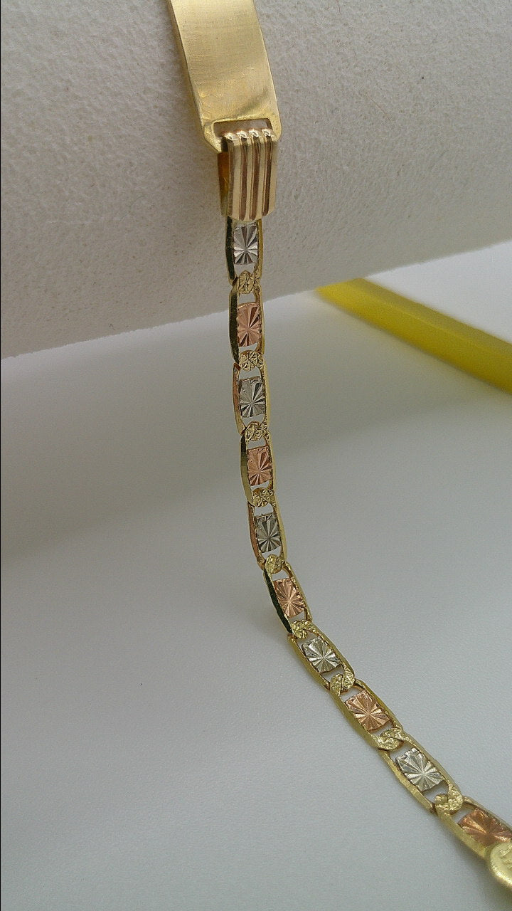 14k gold bracelet | tri-color | rose gold, yellow gold, white gold | ID bracelet | 7 inches