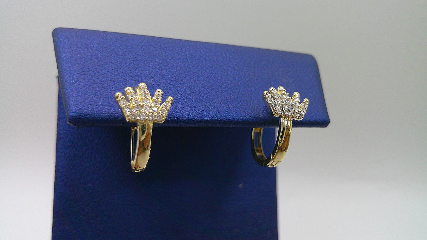 14k gold huggie earrings | thin, with royal crown design