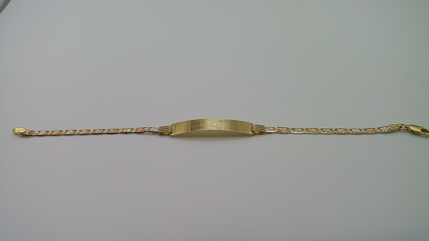 14k gold bracelet | tri-color | rose gold, yellow gold, white gold | ID bracelet | 7 inches