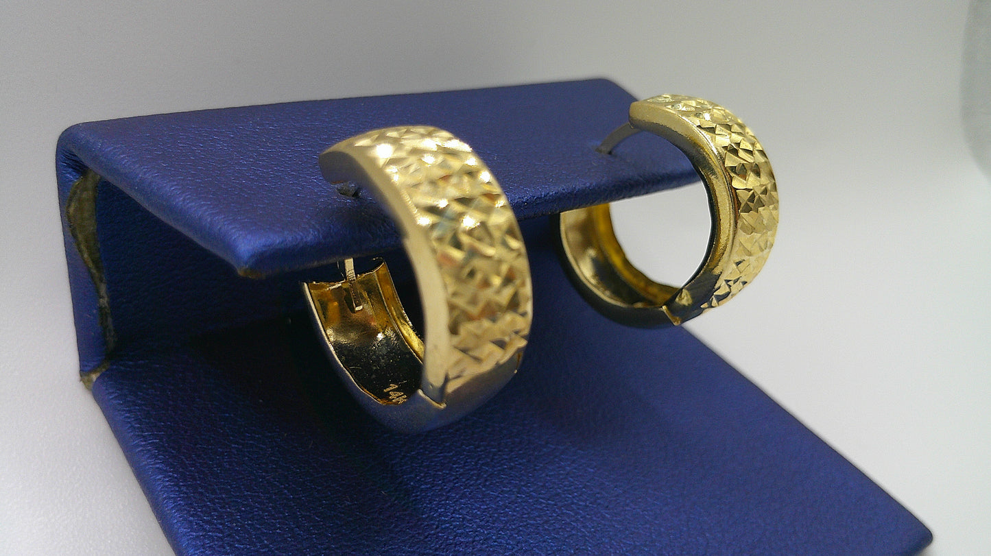 14k gold huggie earrings with hammered pattern