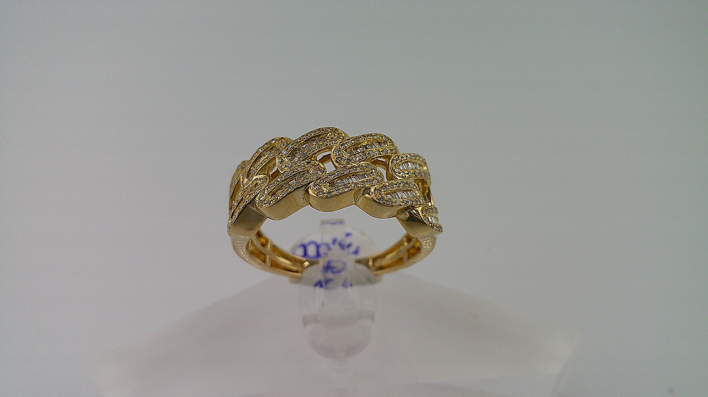 14k gold diamond ring | 1.5 ct diamonds | Cuban ring with baguettes and small round diamonds | size 9