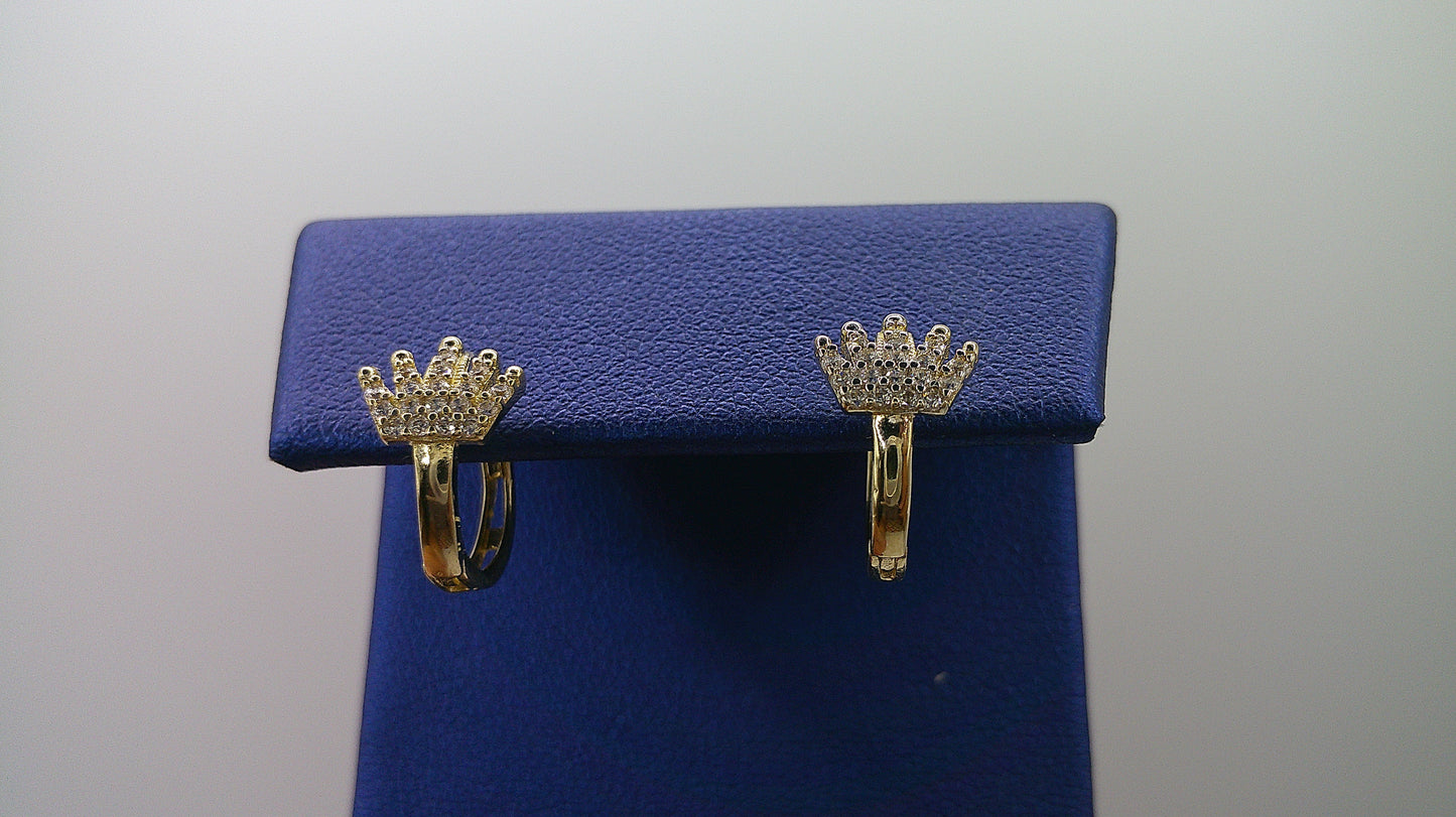 14k gold huggie earrings | thin, with royal crown design