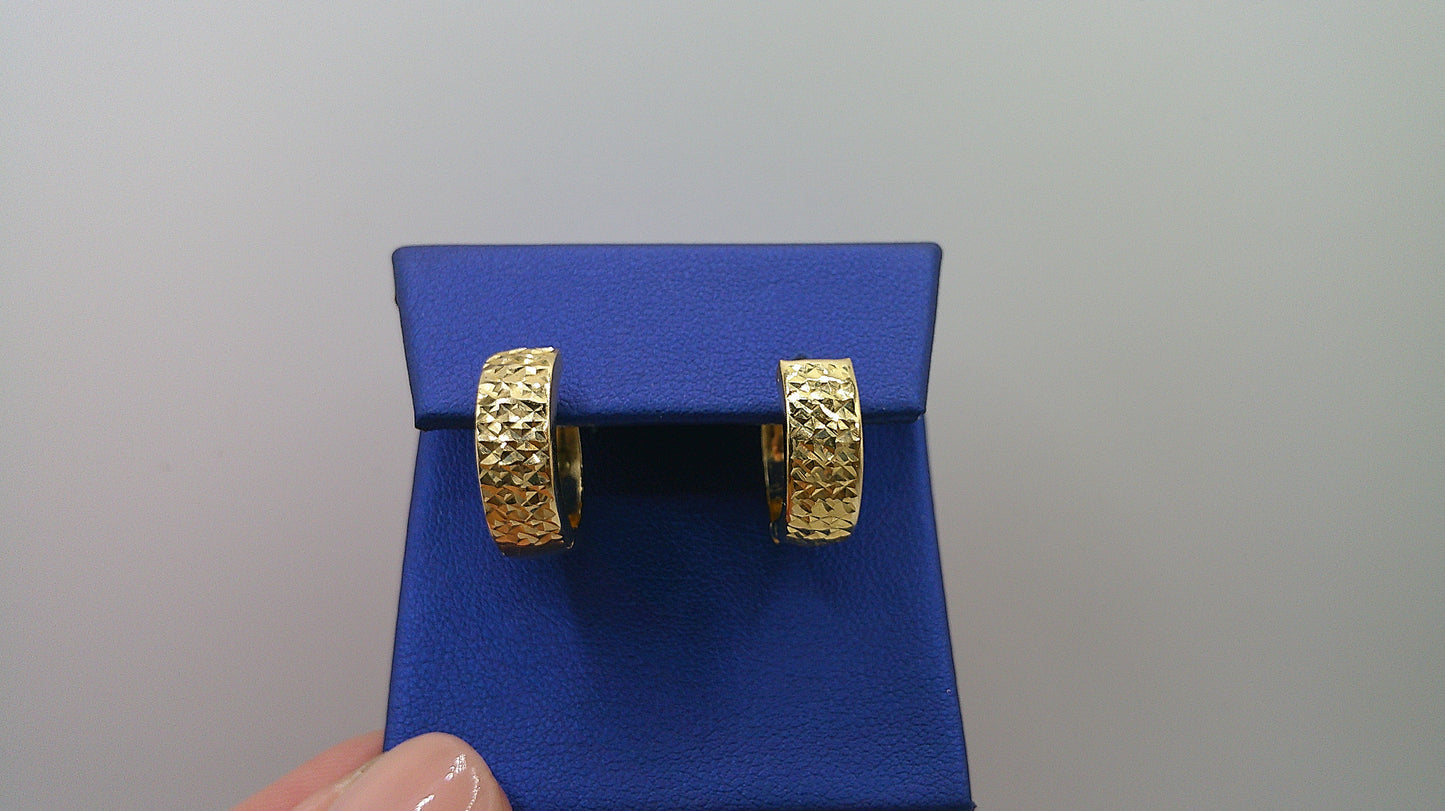 14k gold huggie earrings with hammered pattern