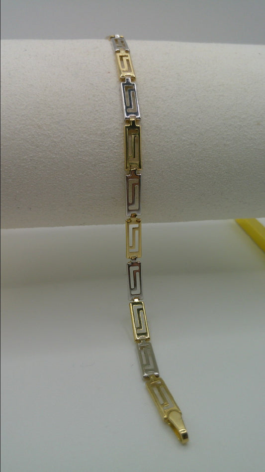 14k gold two-toned Greek key bracelet | yellow gold, white gold, rose gold | 7.5 inches