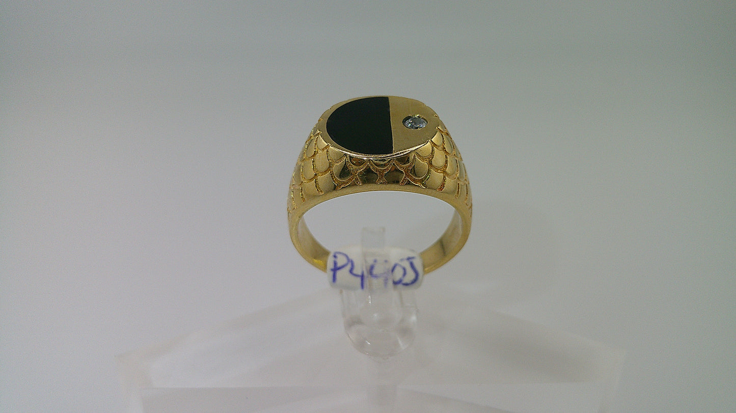 14k gold ring | two-toned | onyx and zirconia | size 9.5