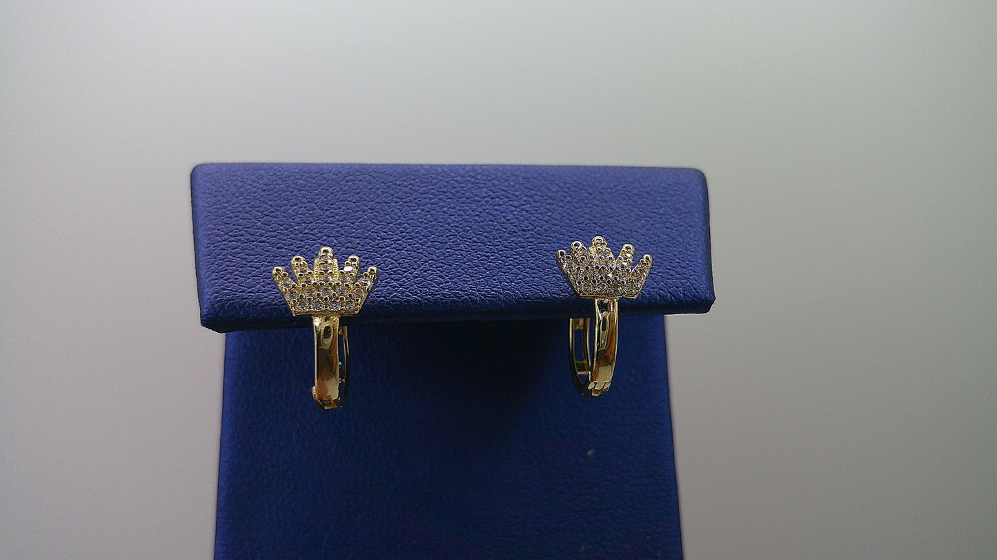 14k gold huggie earrings | thin, with royal crown design