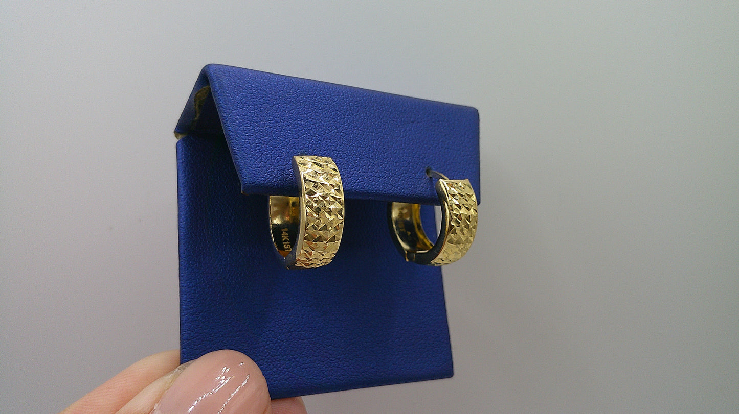 14k gold huggie earrings with hammered pattern