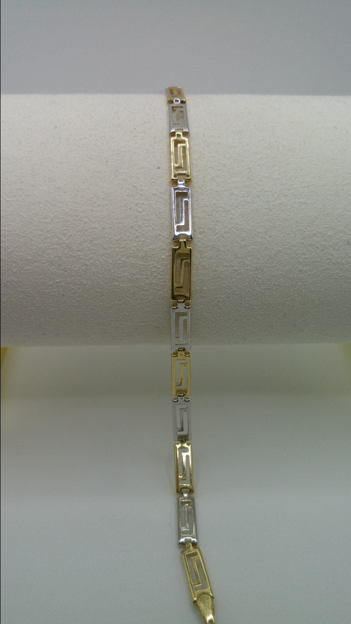 14k gold two-toned Greek key bracelet | yellow gold, white gold, rose gold | 7.5 inches