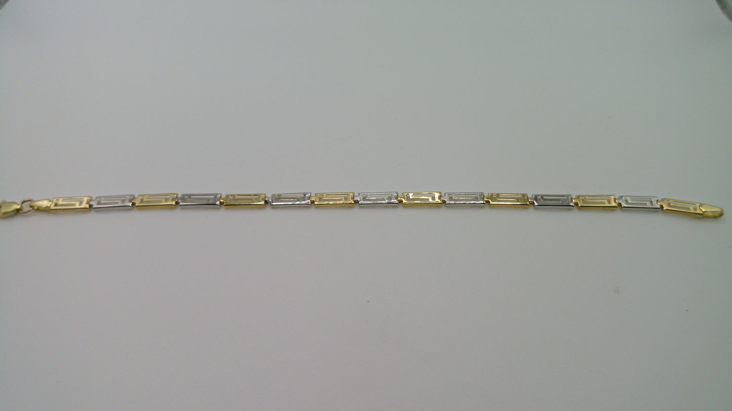 14k gold two-toned Greek key bracelet | yellow gold, white gold, rose gold | 7.5 inches