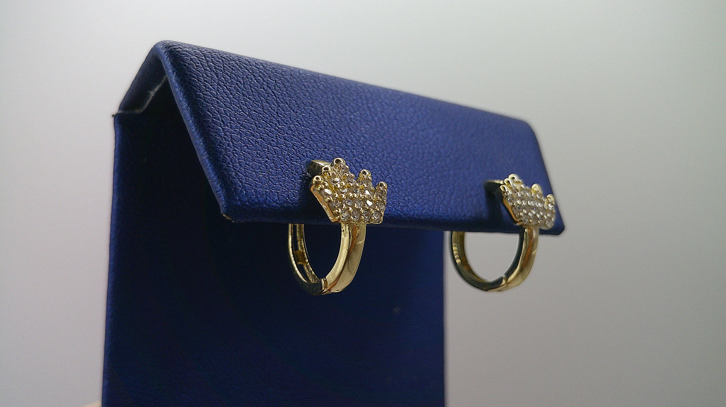 14k gold huggie earrings | thin, with royal crown design