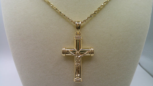 14k gold rope chain with Jesus on crucifix pendant | 24 inches