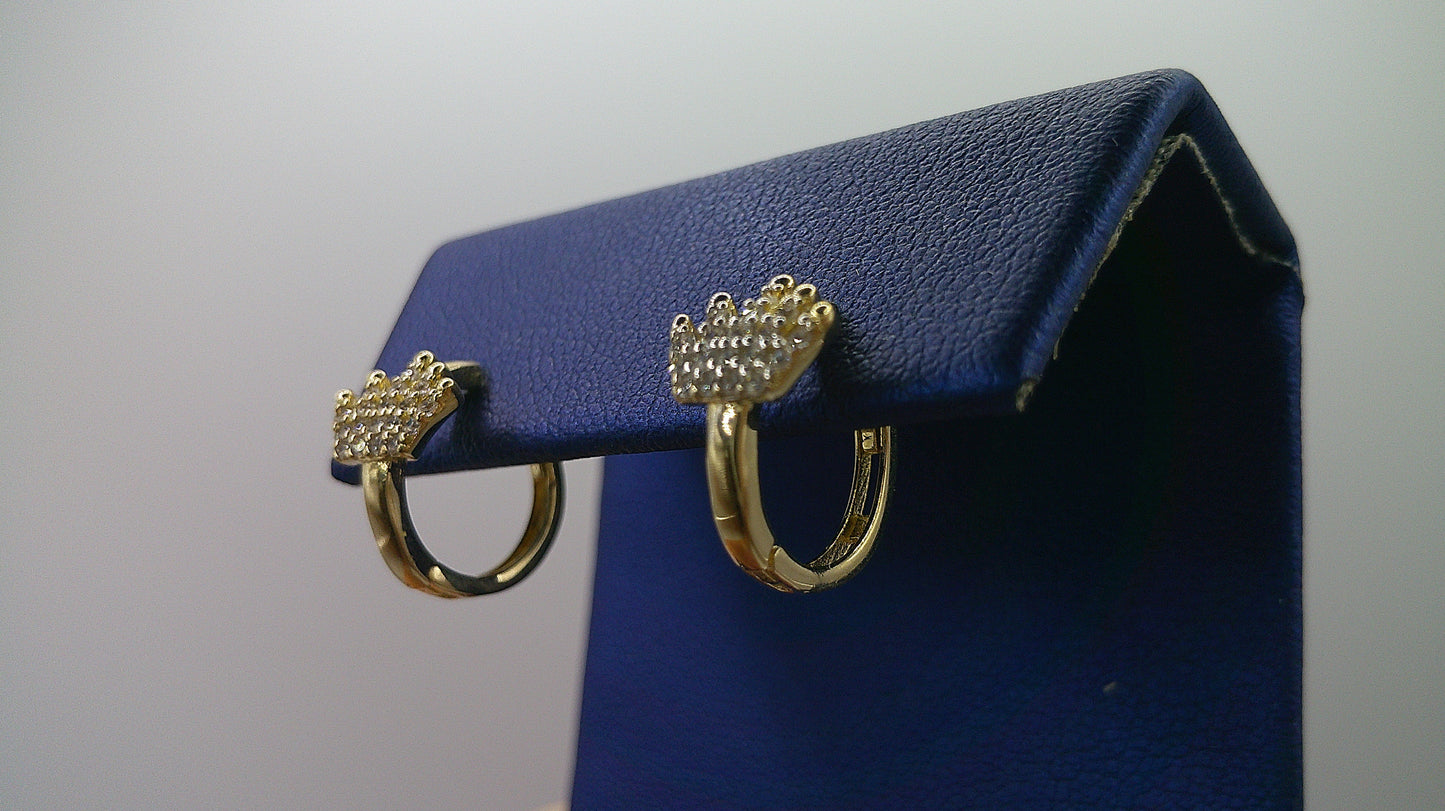 14k gold huggie earrings | thin, with royal crown design