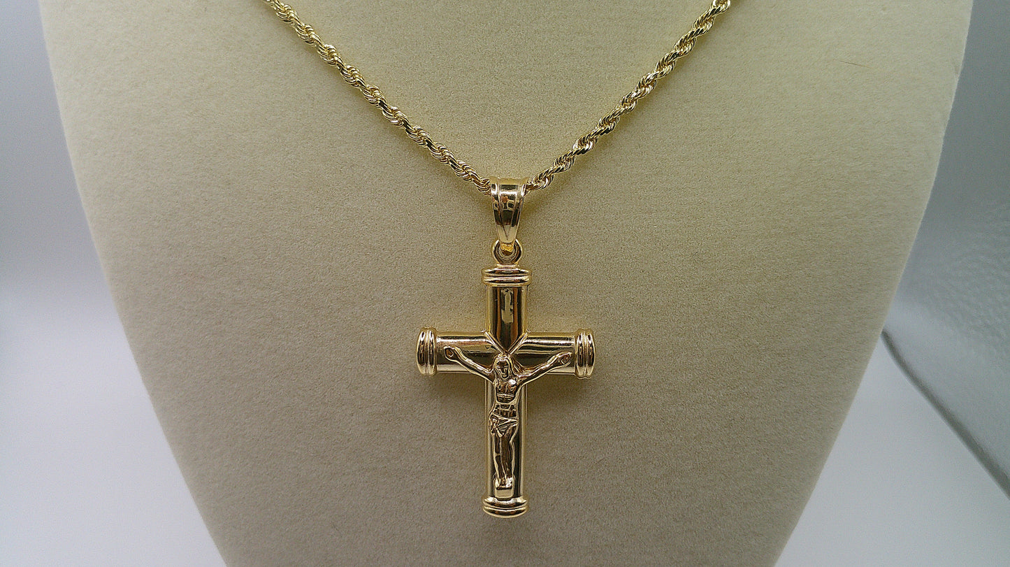 14k gold rope chain with Jesus on crucifix pendant | 24 inches