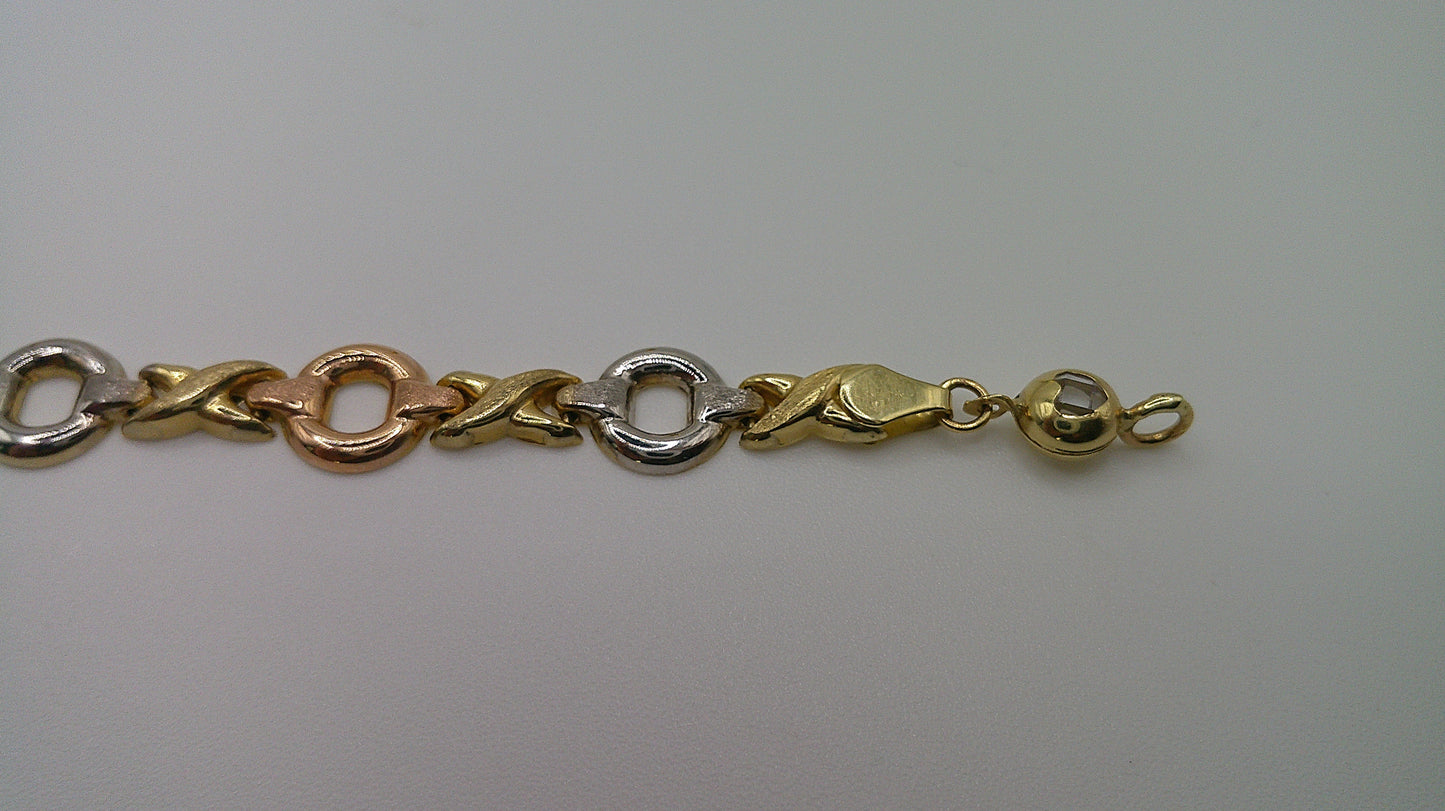 14k gold tri-color open link bracelet | rose gold, yellow gold, white gold | 7.25 inches