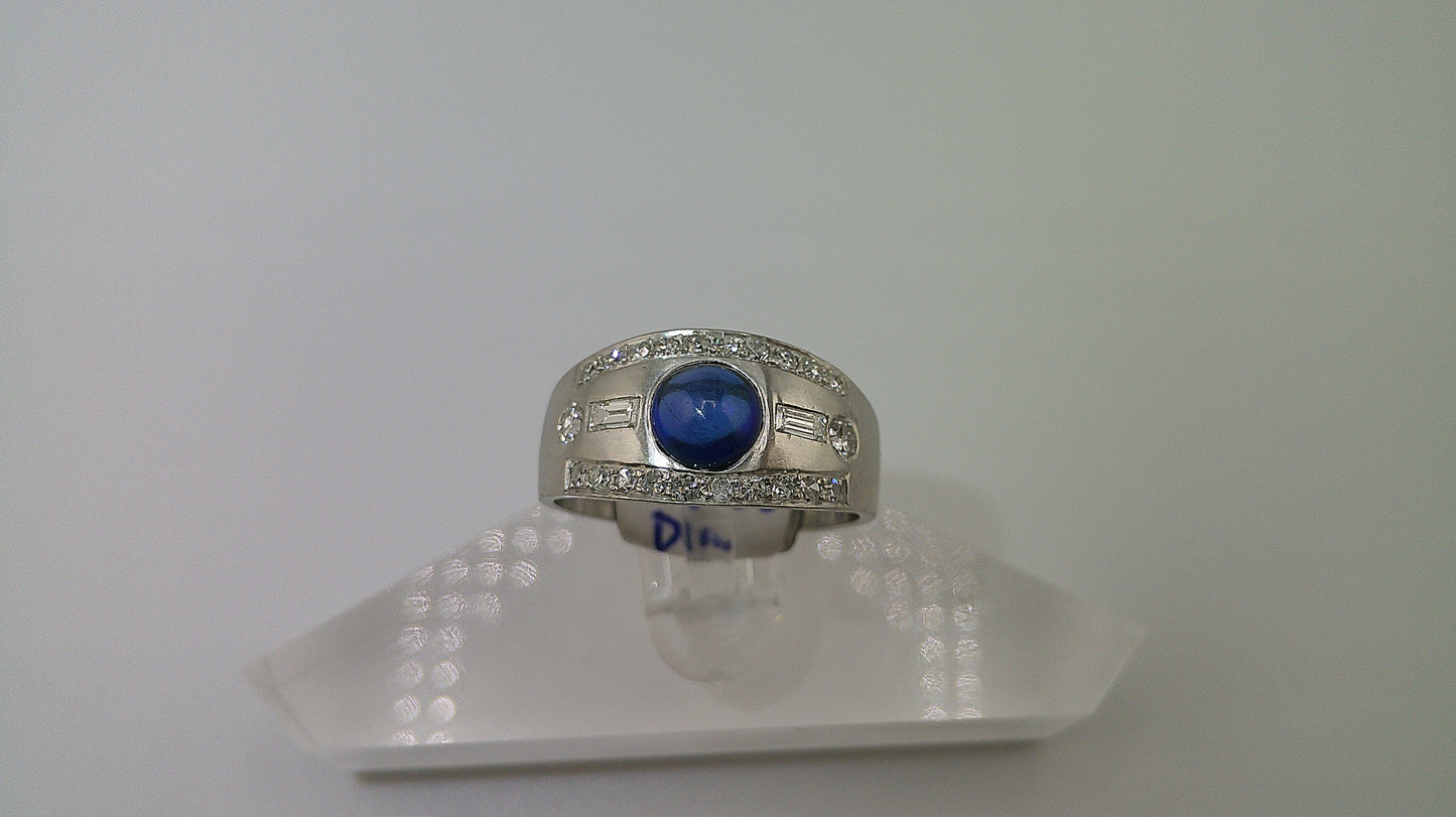 14k white gold ring | sapphire stone with 0.50 ct diamond | size 8